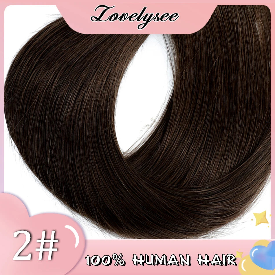 Lovelysee 3/4 Half Wig Human Hair With Clip in Hair Extensions Silky Straight Remy Hair Brown Color Soft 150% 180% Wig For Women