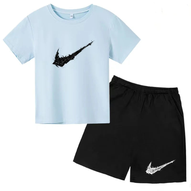 Summer Brand White T-shirt+Shorts Two-piece Set Kids New Clothing Fashion Letter Boy Girl3-13Yrs Sports Short-sleeved Casual Set