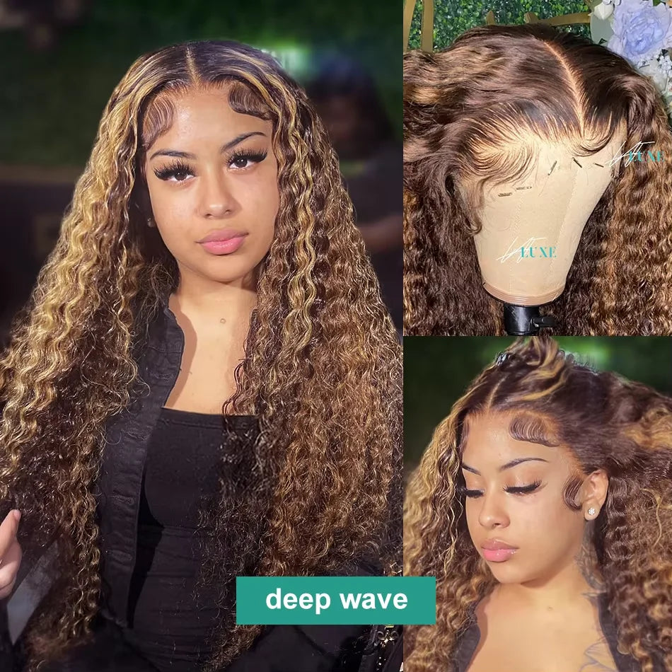 Curly Highlight 13x4 13x6 Lace Front Human Hair Wigs For Women Pre Plucked Honey Blonde 13x6 Lace Frontal Wigs Remy Hair