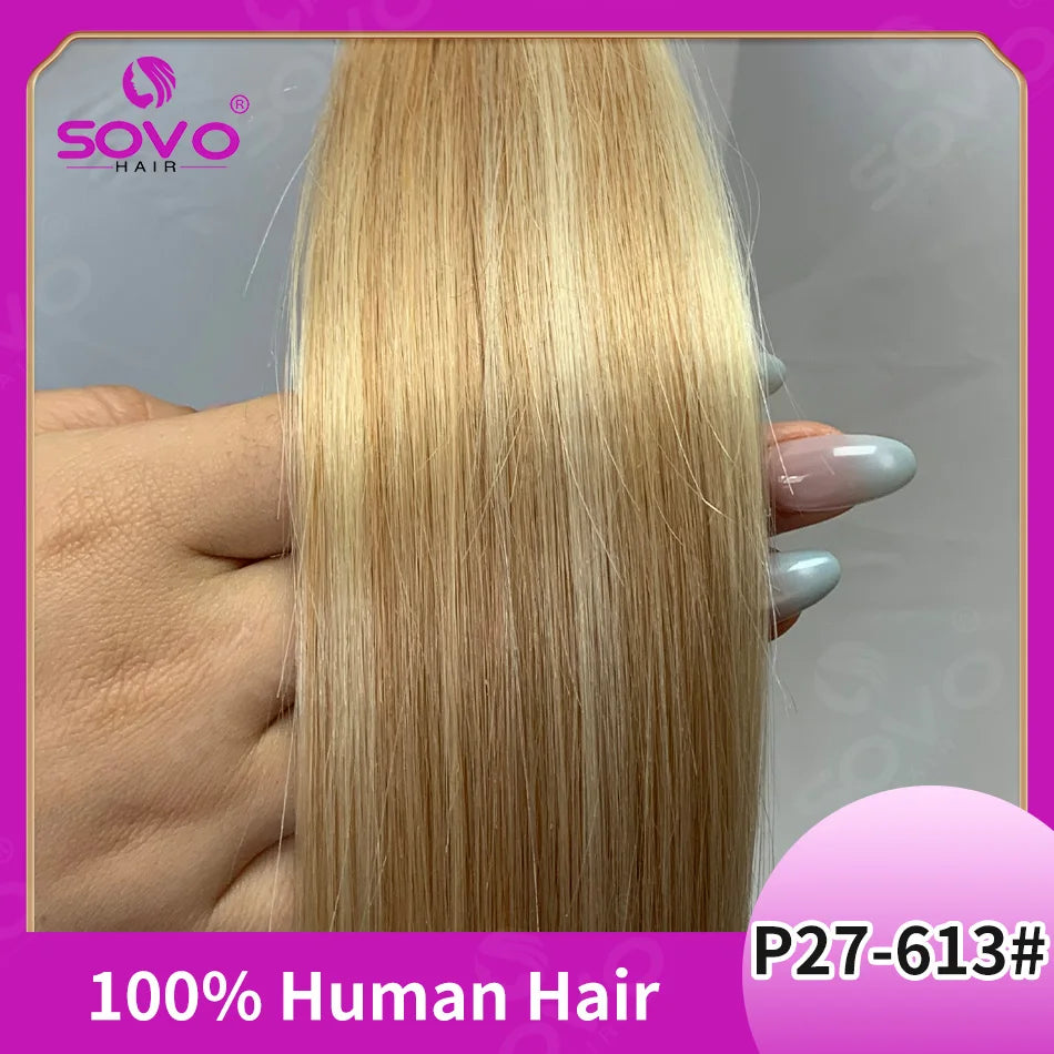 SOVO Tape in Hair Extensions 100% Remy Human Hair 20 Inch  20pcs  Balayage Skin Weft Tape in Extensions  12-26 inch