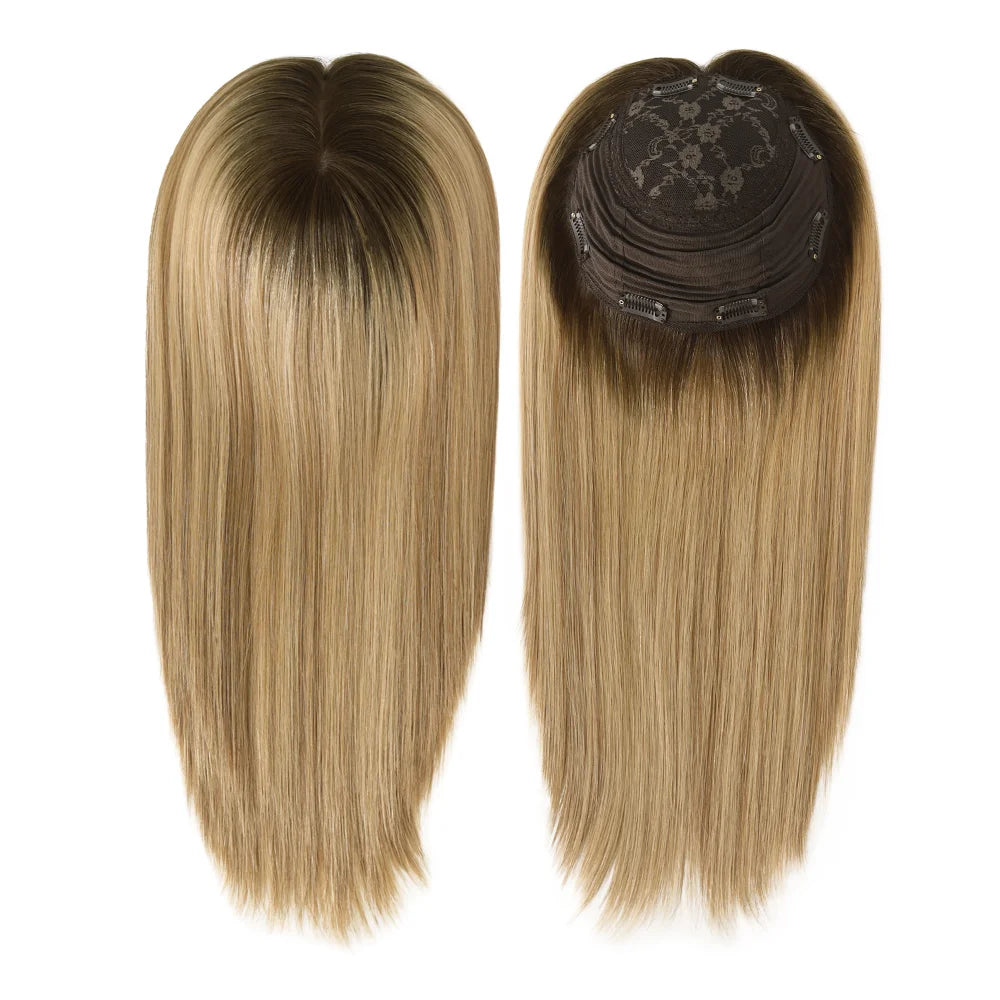 14 Inches Mogolian Cuticle Remy Hair Topper Silky Straight 8x8” Jewish Kosher Human Hairpieces Topper Free Style 120% Density