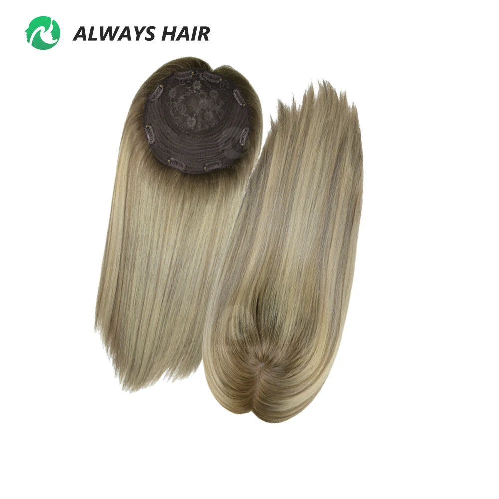 14 Inches Mogolian Cuticle Remy Hair Topper Silky Straight 8x8” Jewish Kosher Human Hairpieces Topper Free Style 120% Density