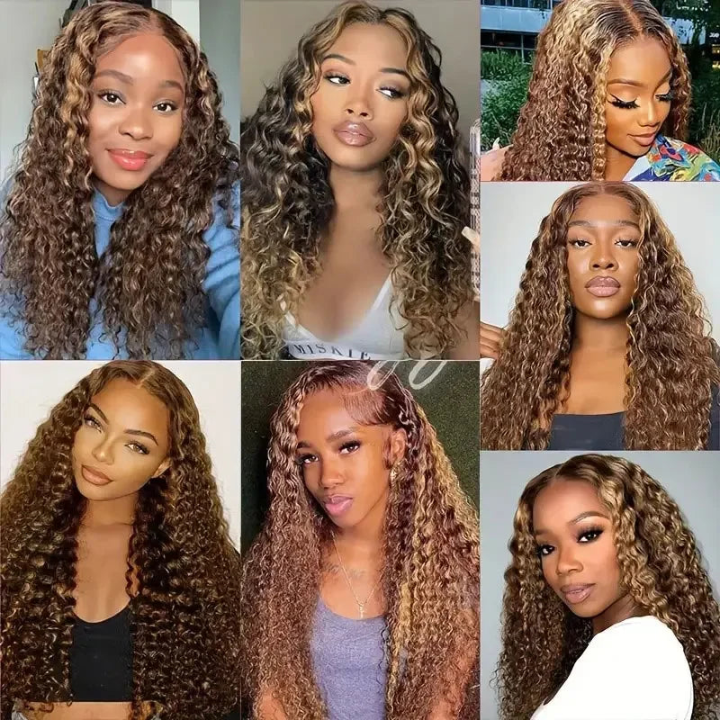 Highlight Deep Water Curly Bundles Human Hair Color #427 Ombre Brown Deep Wave Human Hair Bundles For Extensions Remy Hair Weave