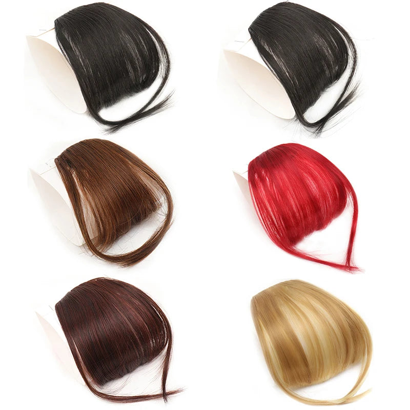 Synthetic Hair Clip In Bangs Brown Colored Invisible Front Fringes Clip in Hair Air Bangs Natural Black Fake Hair Bangs For Girl