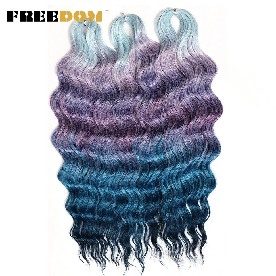 FREEDOM Synthetic Curly Braiding Hair Extensions 24 Inch/60 cm Long Deep Wavy Twist Crochet Braids Hair Ombre Brown Rainbow Hair