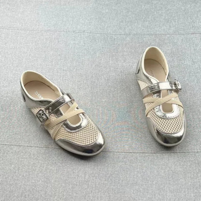 New Splicing Woven Hollow Sneakers 2026 Spring and Summer Buckle Non-slip Casual Single Shoes
