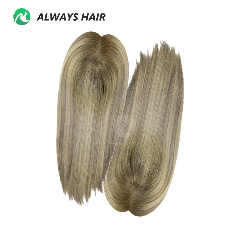 14 Inches Mogolian Cuticle Remy Hair Topper Silky Straight 8x8” Jewish Kosher Human Hairpieces Topper Free Style 120% Density