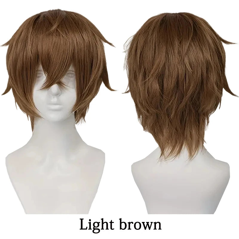 10-Inch Short Straight Hair Suitable For Both Men And Women, Cosplay Synthetic Hair Anime Role-Play Halloween Party Upturned Wig