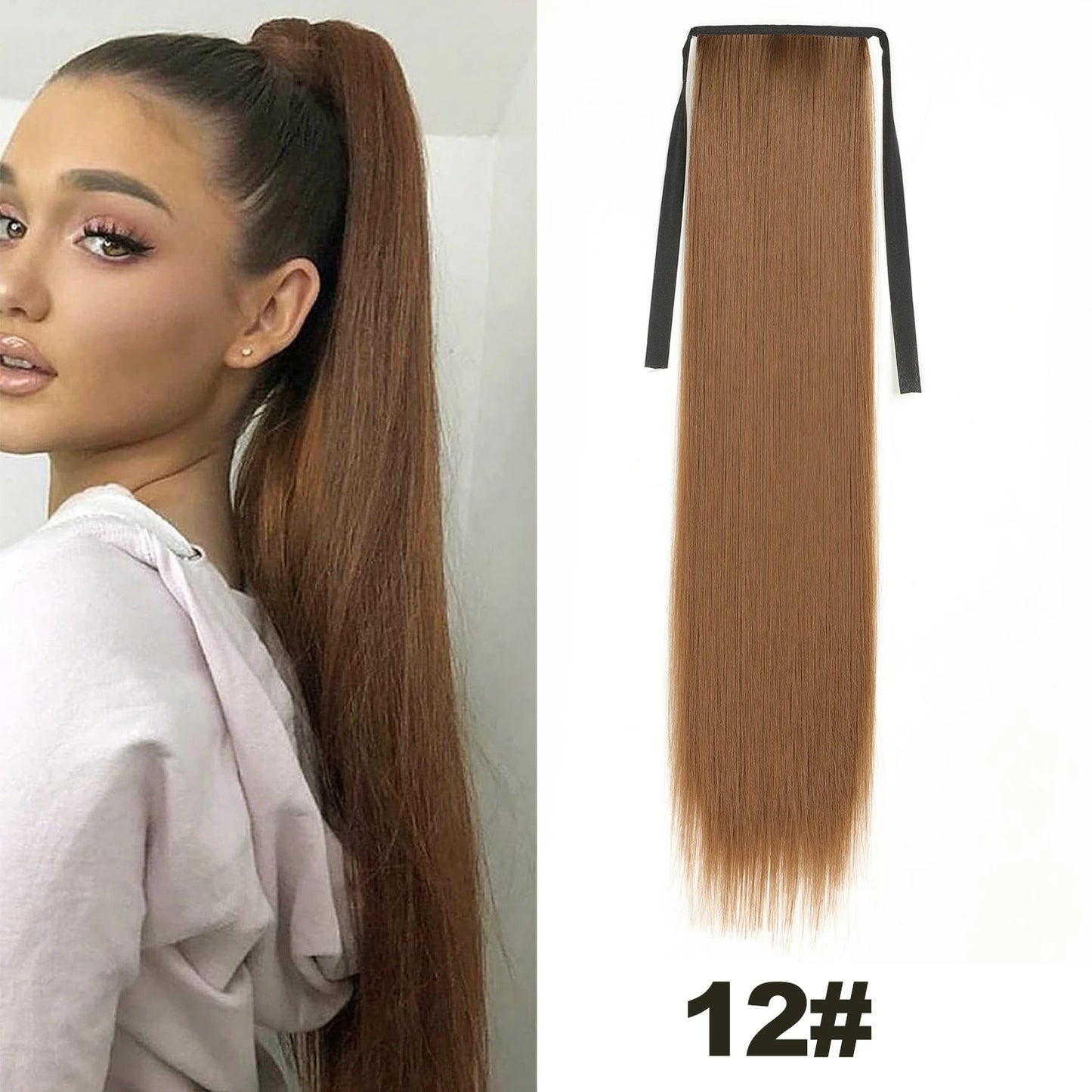 Straight Long Ponytail Extensions 22inch Natural Black Wrap Around Synthetic Hair Piece Pony Tail Hair Hairpieces for Women Girl