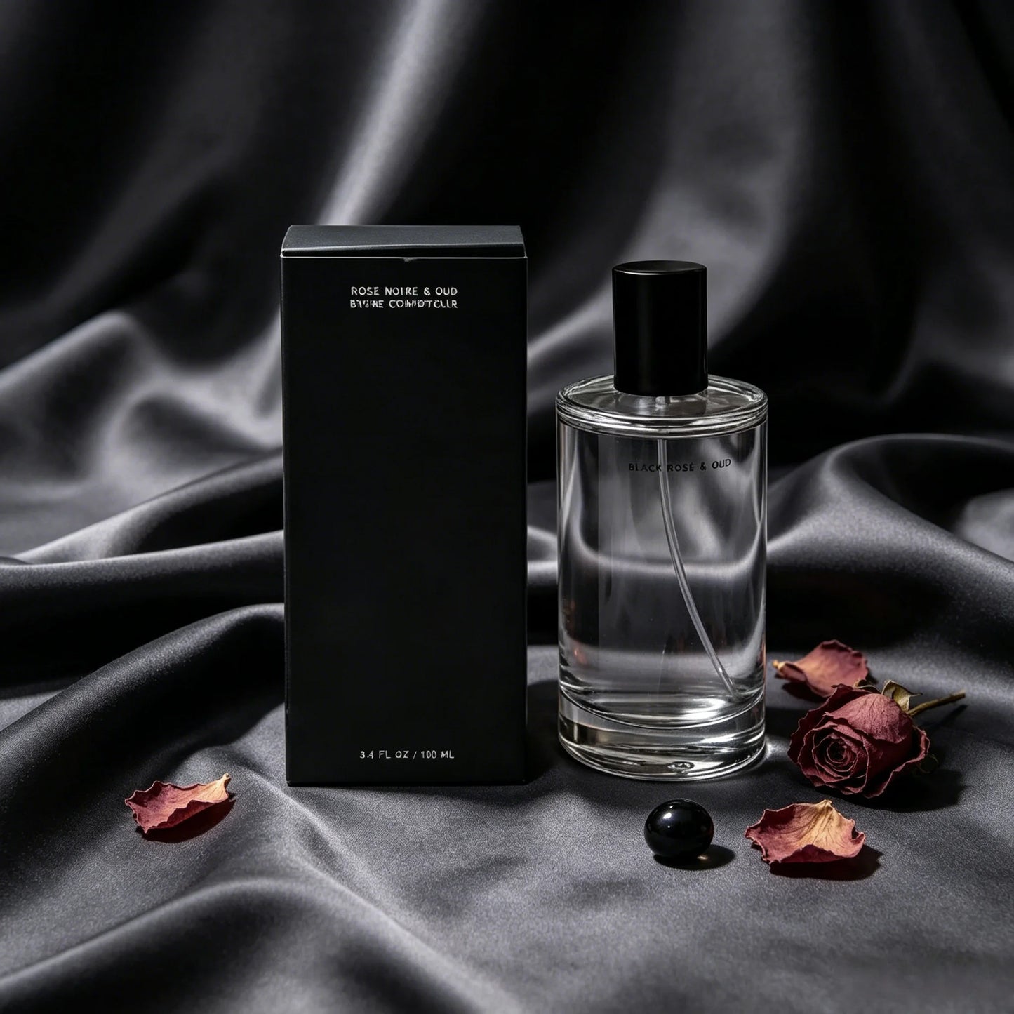 Black Rose & Oud Unisex Eau de Parfum Dark Elegant Floral Oud Woody Scent Minimalist Clear Cylinder Bottle Matte Black Cap Simple Black Gift Box Long Lasting Neutral Luxury Fragrance Premium Holiday Gift for Men and Women