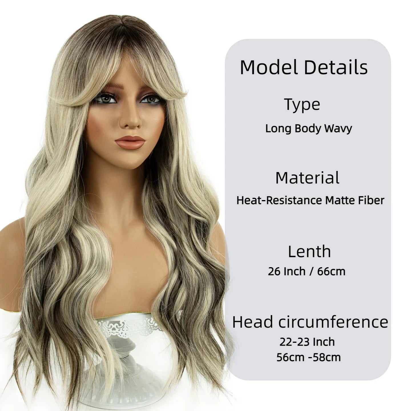 REEWES Ombre Blonde Long Black Wavy Synthetic Wig With Bang Daily Wear Anime Cosplay