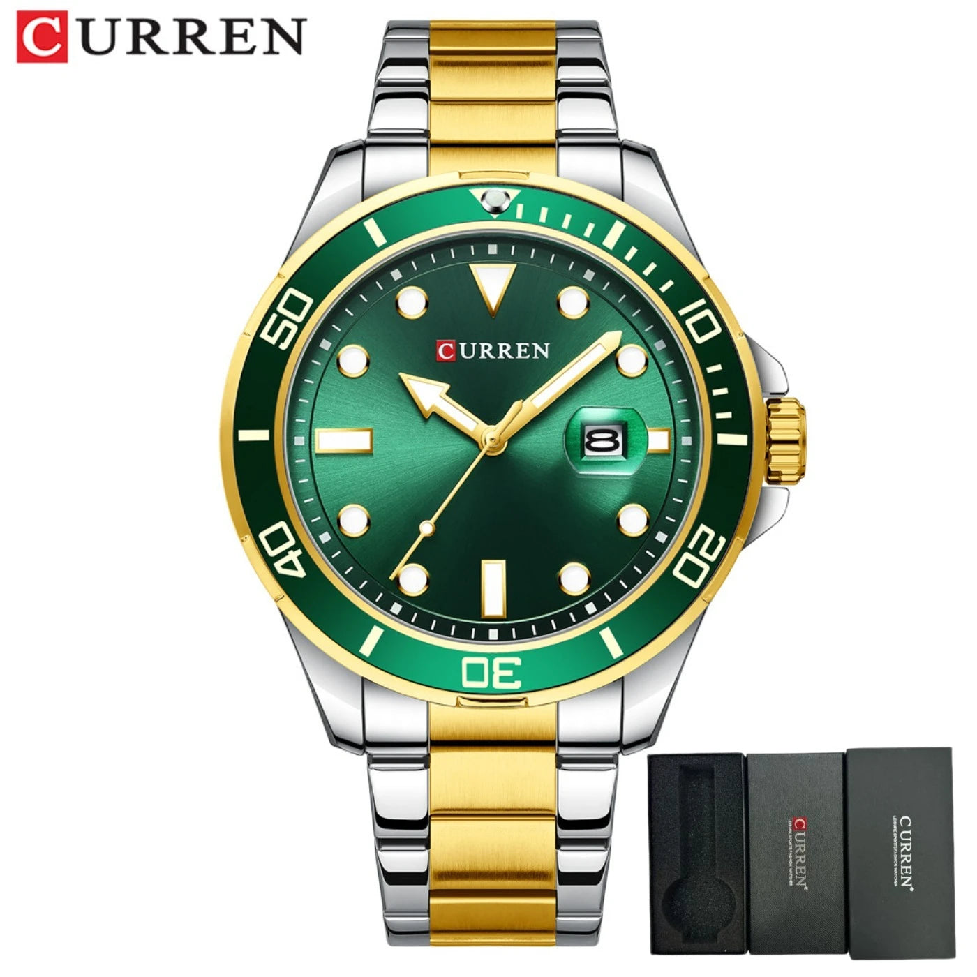 CURREN New Green Water Ghost Series Brand High-end Luxury Watches Automatic Watch Men All Steel Waterproof Quartz Watch Gifts