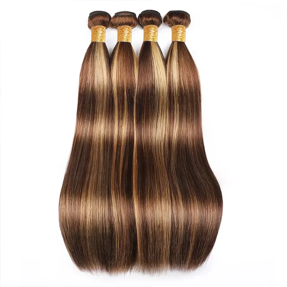 Human Hair Weaves Highlight Straight 1/3 Bundles P4/27 Honey Blonde Brown For Women Brazilian Straight Bundles Human Hair Virgin