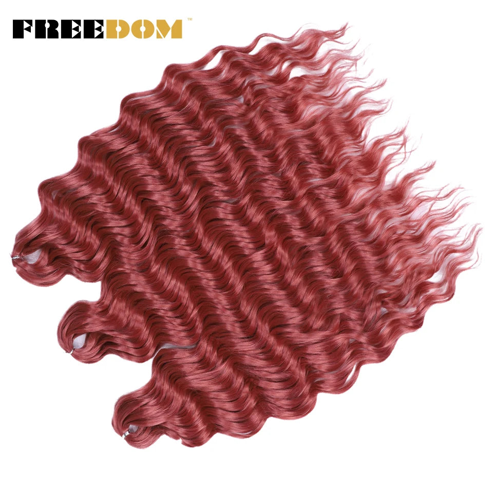 FREEDOM Synthetic Curly Braiding Hair Extensions 24 Inch/60 cm Long Deep Wavy Twist Crochet Braids Hair Ombre Brown Rainbow Hair