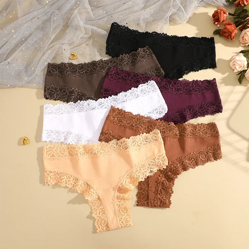 FINETOO 1Pc Sexy Cotton Brazilian Underwear Sexy Lace Panties for Women Female Low Waist Floral Lingerie Briefs Ladies Intimates