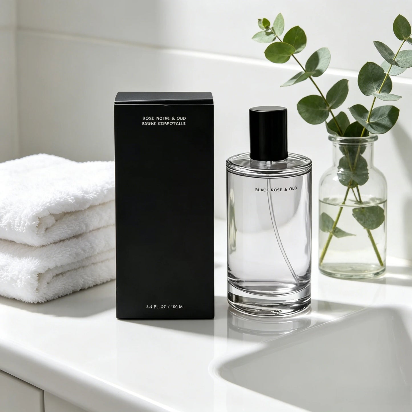 Black Rose & Oud Unisex Eau de Parfum Dark Elegant Floral Oud Woody Scent Minimalist Clear Cylinder Bottle Matte Black Cap Simple Black Gift Box Long Lasting Neutral Luxury Fragrance Premium Holiday Gift for Men and Women