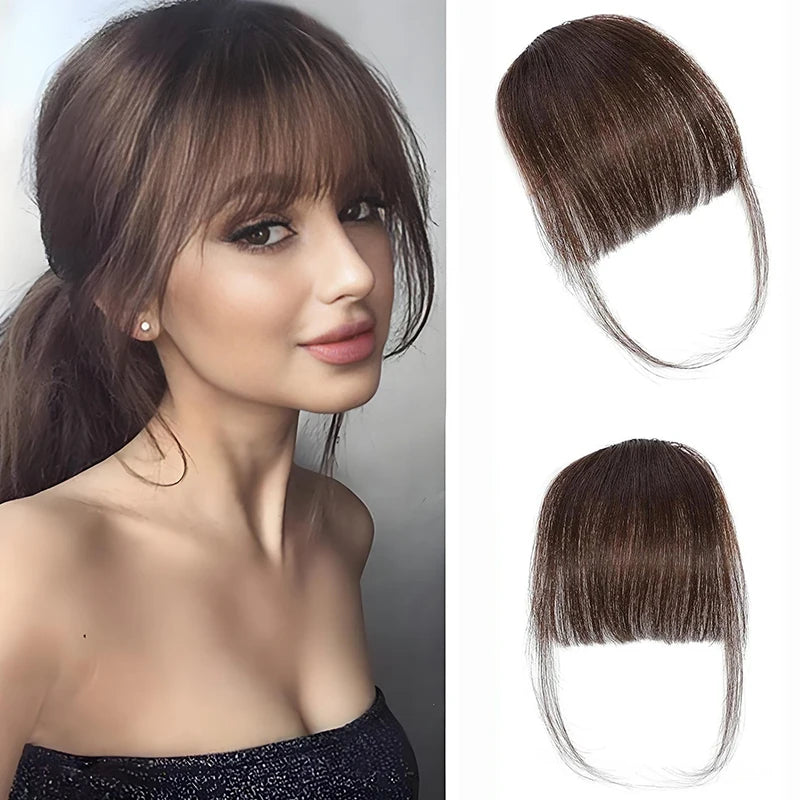 Synthetic Hair Clip In Bangs Brown Colored Invisible Front Fringes Clip in Hair Air Bangs Natural Black Fake Hair Bangs For Girl