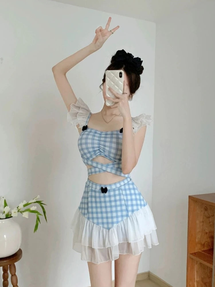 Ladies Slimming Halter Bathing Suit Cute Bowknot Retro High Neck Swimwear Fashion Summer Vacation Pool Party Outfits