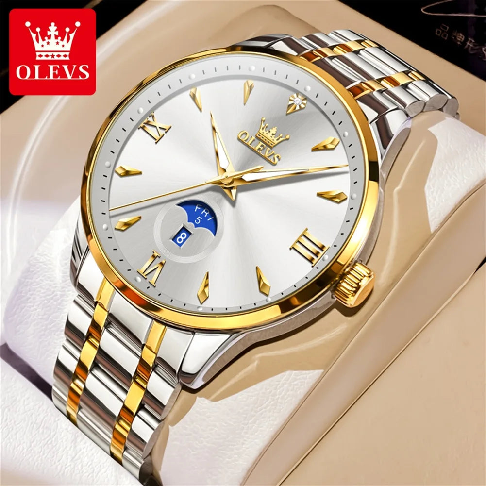 OLEVS Moon Phase men's watches calendar 30m waterproof quartz watch for man fashion minimalist Original wristwatch brand watch