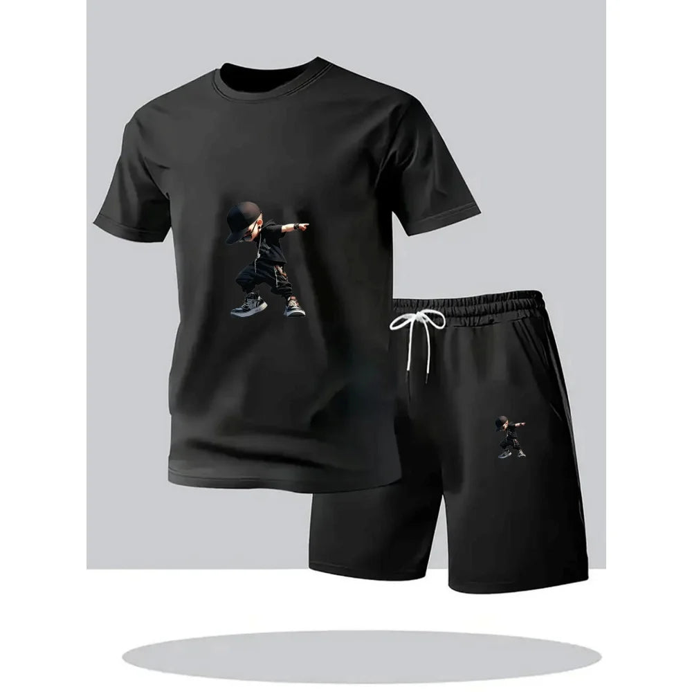 Summer Men's T-Shirts Sets Round Neck Short Sleeve T-Shirt+Sports Shorts Quick Dry Sportswear Home Outdoor Running Suit Hot Sale