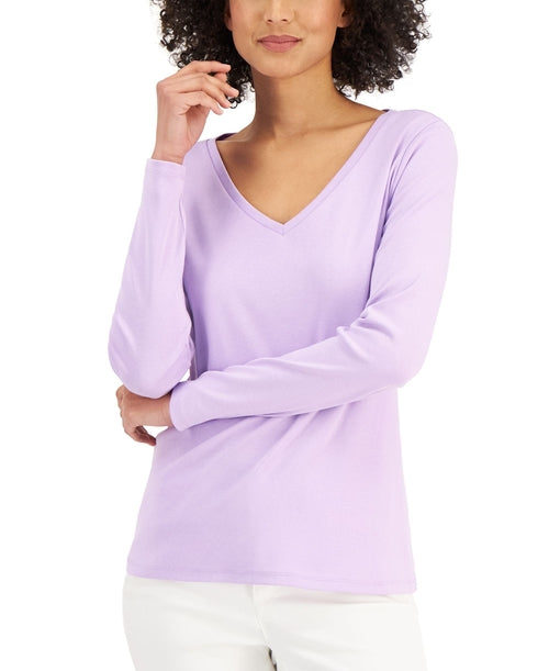 Charter Club Cotton Long Sleeve V Neck T-Shirt