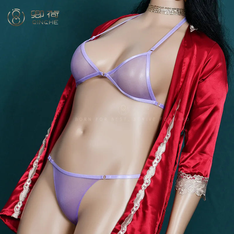 Sexy Women Bra Set Ultra-Thin Invisible Transparent Women's Lingerie Bra Panties Set Adjustable