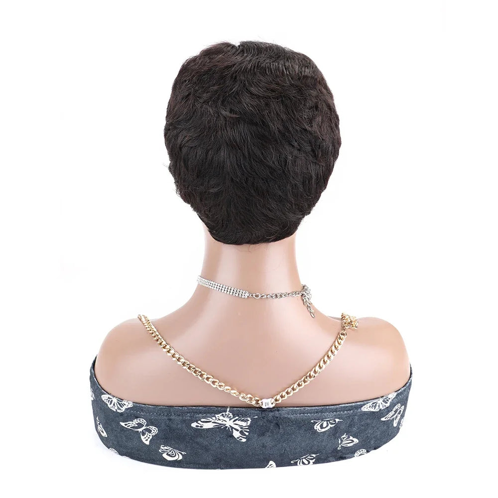 Bliss Short Human Hair Wigs Pixie Cut Straight Wigs for Black Women Full Machine Made Natural Color Cheap Remy Human Hair Wig