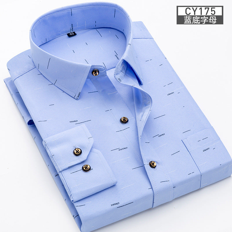New Men's Printed Long-Sleeved Shirt, Korean Style Slim Fit, Youth Fashion, Casual and Versatile Shirt, Cross-Border Bestseller in Europe and America