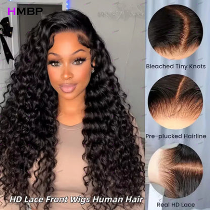 7x7 HD Lace Frontal Water Wave Curly Human Hair Wigs Pre Plucked Natural Hairline Ready to Wear Natural Soft For Women Daily Use