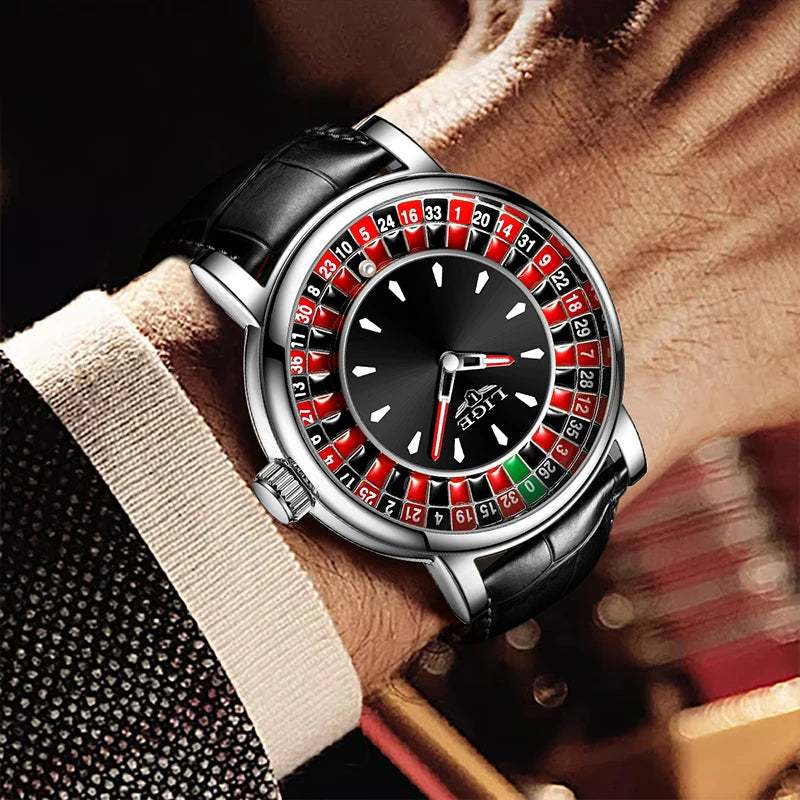 Lige Men's watches Featured Waterproof luminous quartz wristwatch Dial Las Vegas Roulette Table Desk Theme mens watch Reloj+BOX