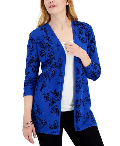 JM Collection Petite Printed Open Front Cardigan