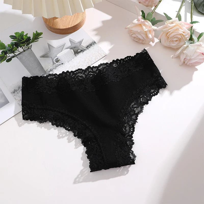 FINETOO 1Pc Sexy Cotton Brazilian Underwear Sexy Lace Panties for Women Female Low Waist Floral Lingerie Briefs Ladies Intimates