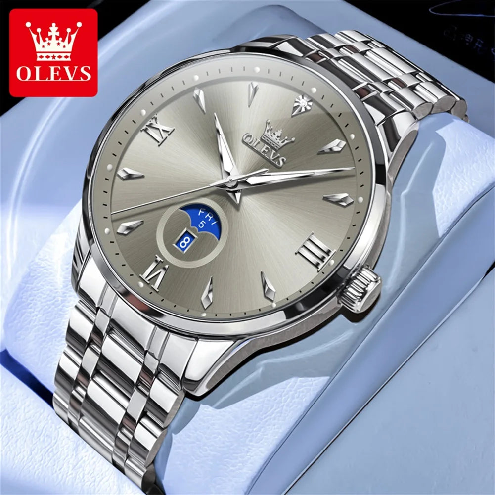 OLEVS Moon Phase men's watches calendar 30m waterproof quartz watch for man fashion minimalist Original wristwatch brand watch