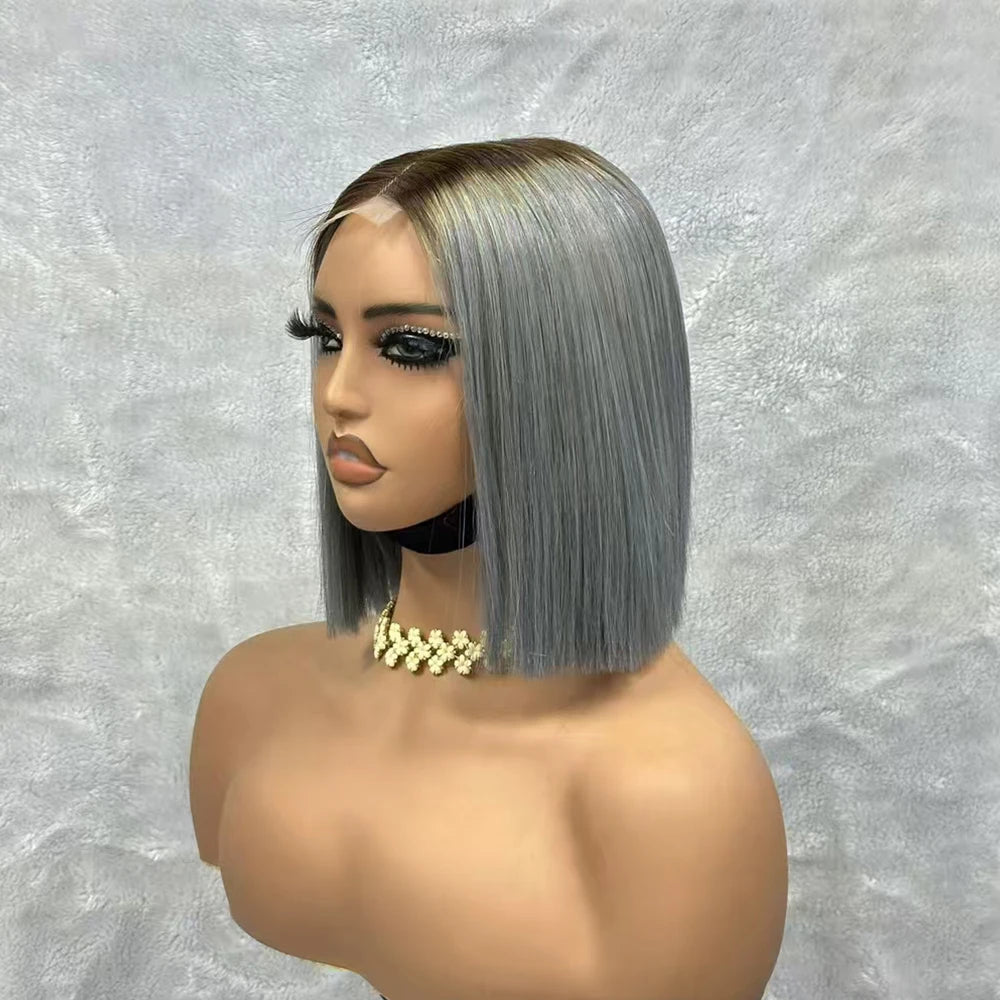 Bone Straight Short Bob Human Hair Brazilian Raw Hair Bone Straight Bob Wig 2x6 Lace Closure Color Wigs for Women