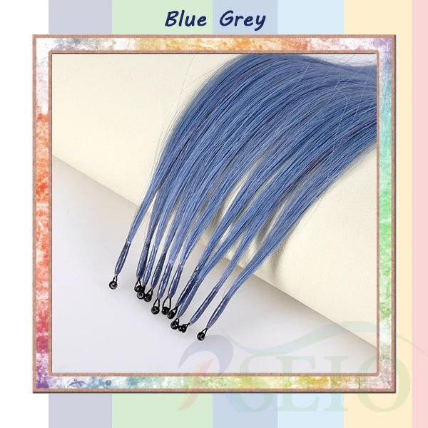 RESIO Color  8D Tip Hair Extensions 100% Real Human Hair Microbeads Extensions Color Purple Blue Pink Gray 18-20inch 0.5g/Strand