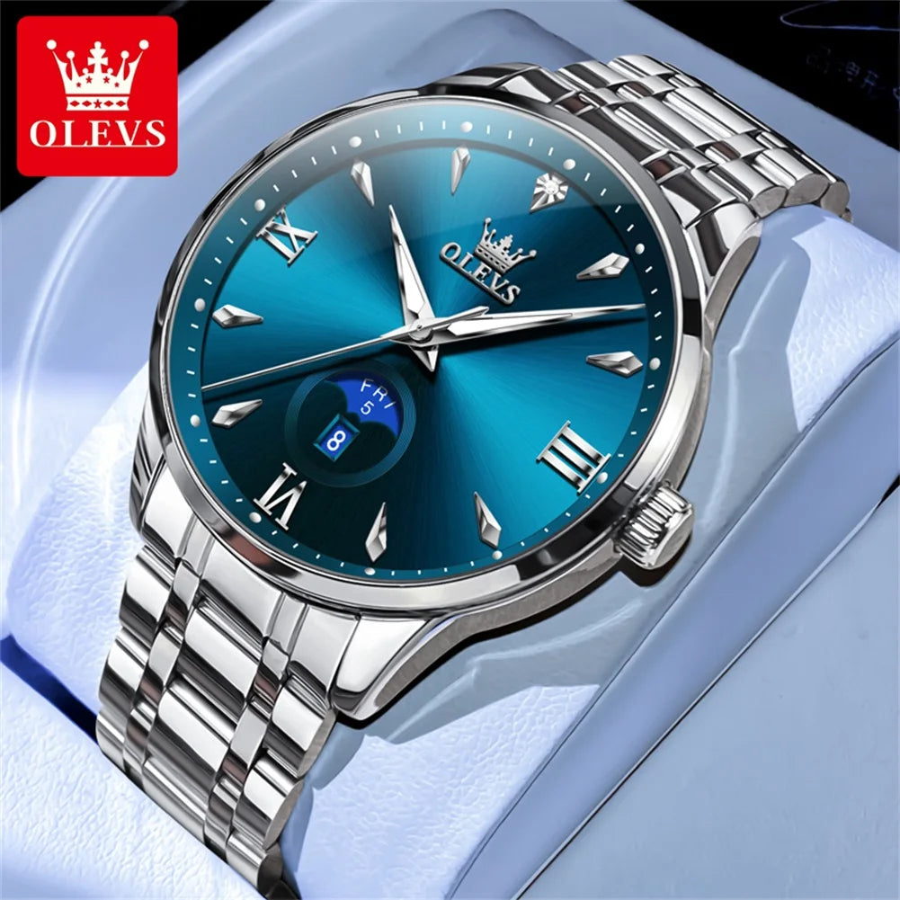 OLEVS Moon Phase men's watches calendar 30m waterproof quartz watch for man fashion minimalist Original wristwatch brand watch