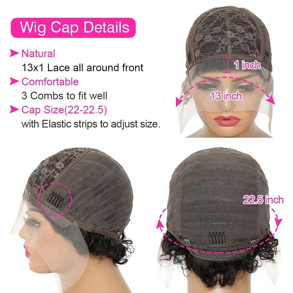 Peruvian Hair Pixie Cut Wig Kinky Curly Virgin Hair Wig 1B/30 Short Bob Natural Color Full Machine Made Wigs For Black Women