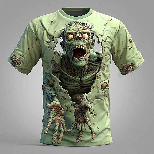 Fun Skull Zombie Horror Patte 3DPatte Sport Quickdry Breatha Men's T-Shirt Outdoor Street Cosplay Parent-child Clothing Summer