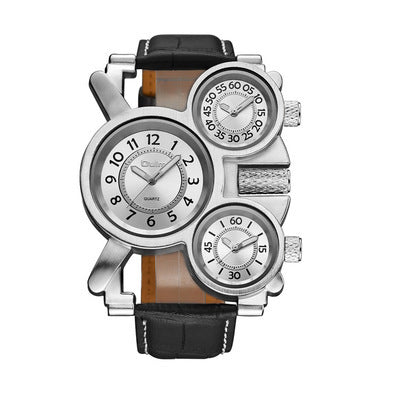 Dual Movement Men's Watch With Leather Strap