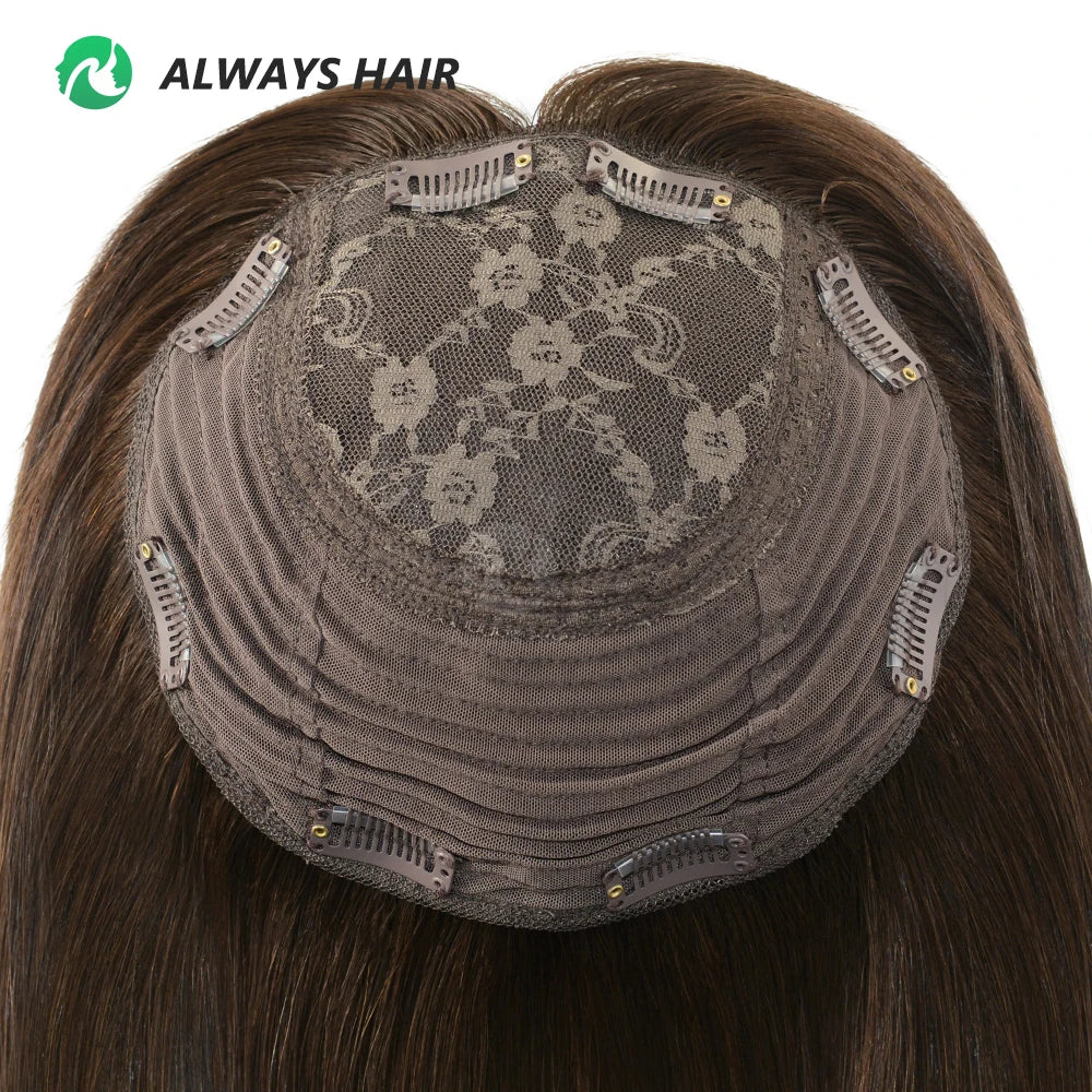 14 Inches Mogolian Cuticle Remy Hair Topper Silky Straight 8x8” Jewish Kosher Human Hairpieces Topper Free Style 120% Density