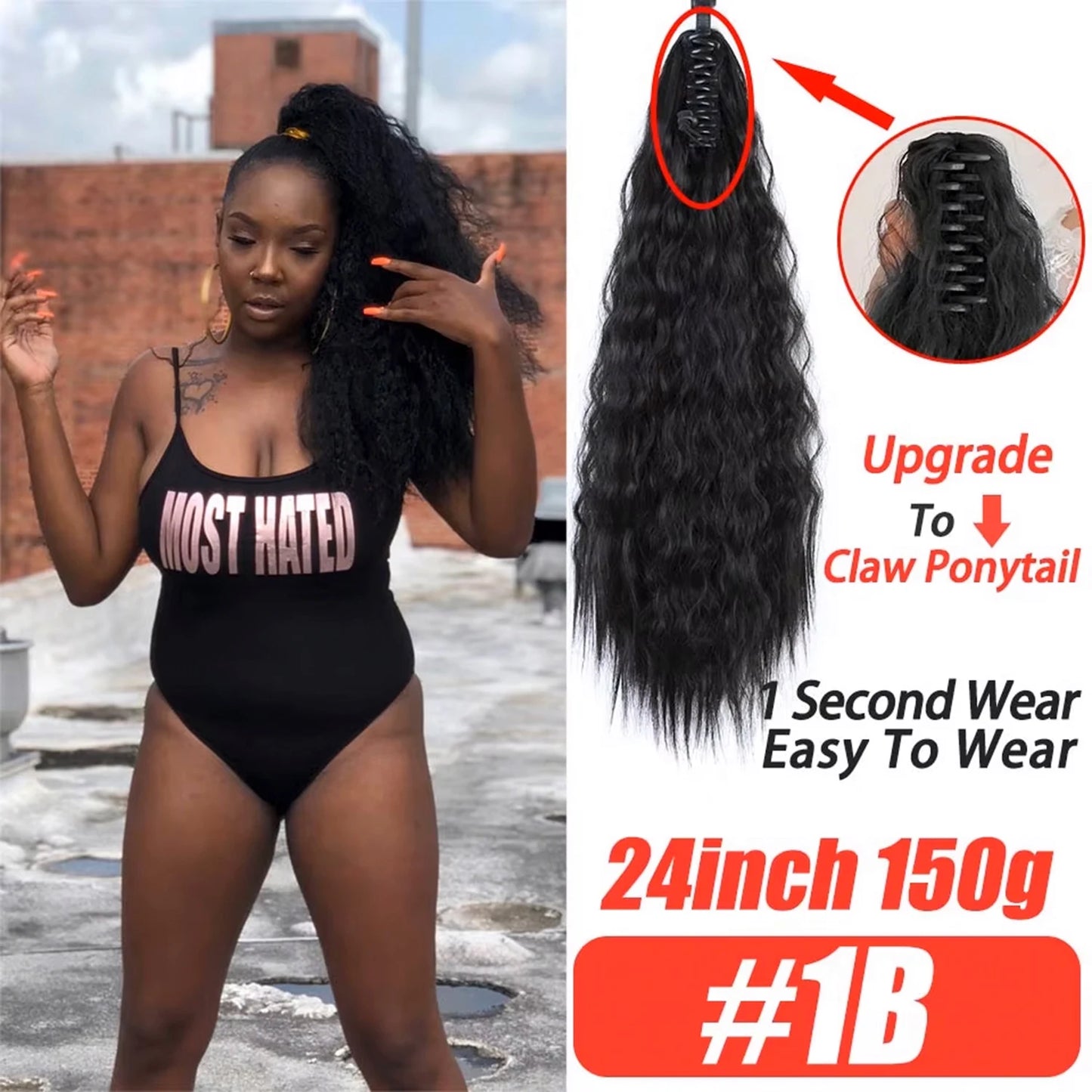 Straight Long Ponytail Extensions 22inch Natural Black Wrap Around Synthetic Hair Piece Pony Tail Hair Hairpieces for Women Girl
