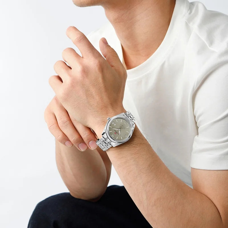 NAVIFORCE Men Elegant Business Stainless Steel Watch 30M Waterproof Luminous Hands Japan Movement Wristwatch Gifts box