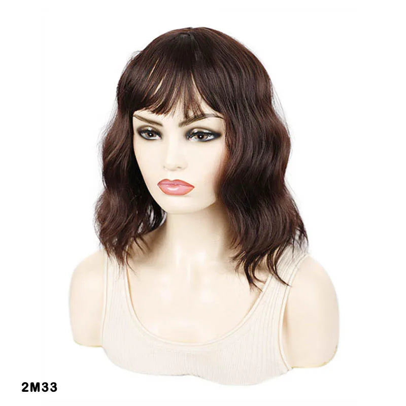 Jeedou 14 Inch Water Wave Bob Wig With Air Bangs Matte Synthetic Short Wavy Wigs For Women Daily Cosplay Colorful Wig