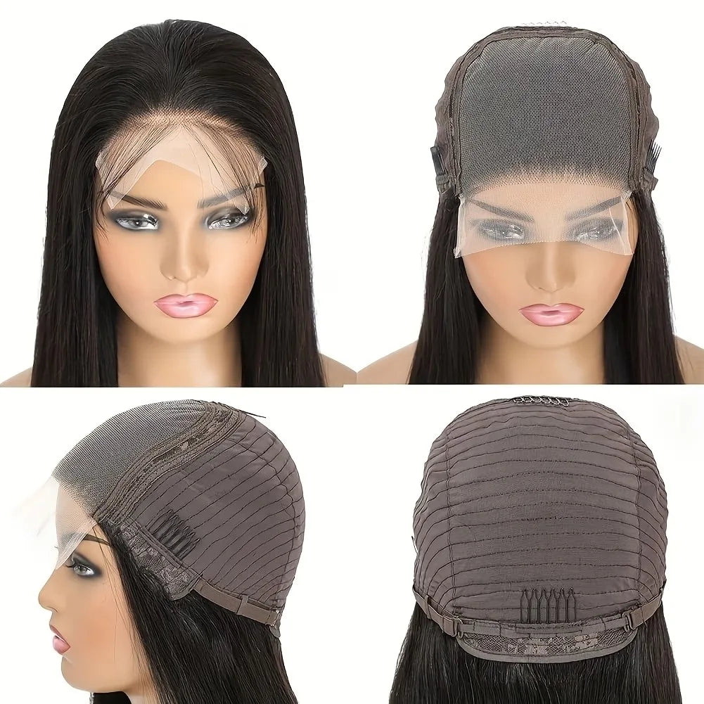 5x5 Natural Color Straight Human Hair Wig Swiss HD Lace Front Straight Wig Three Densities are Avaliable All Fluffy Full Hair Natural Looking Comfortable Pre Plucked Hairline with Baby Hair Easy to Maintain for Everyday and Occasion Use