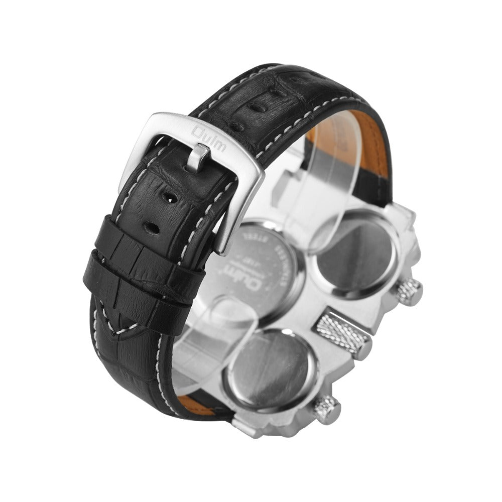 Dual Movement Men's Watch With Leather Strap