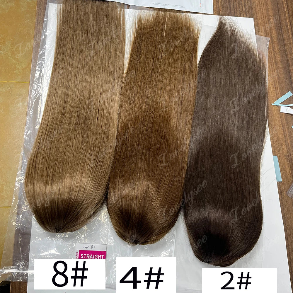 Lovelysee 3/4 Half Wig Human Hair With Clip in Hair Extensions Silky Straight Remy Hair Brown Color Soft 150% 180% Wig For Women