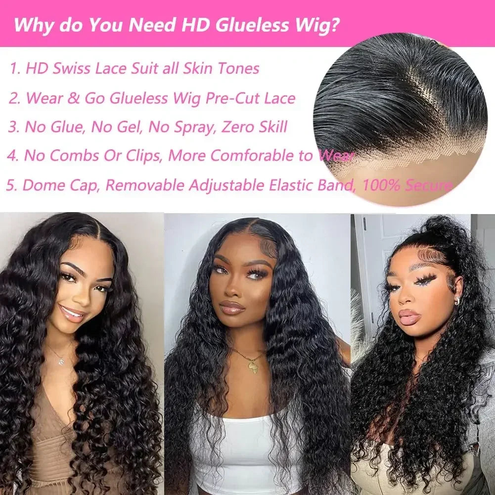 MYLOCKME Glueless Wigs Human Hair 6x4 Curly Wave Lace Closure Wigs Deep Wave 9x6 5x5 Lace Closure Wig Pre Cut Curly Human Hair Water Wave 200%