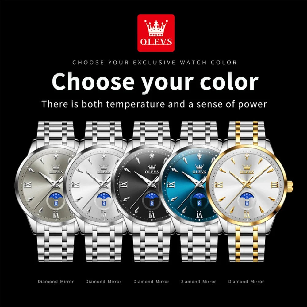 OLEVS Moon Phase men's watches calendar 30m waterproof quartz watch for man fashion minimalist Original wristwatch brand watch
