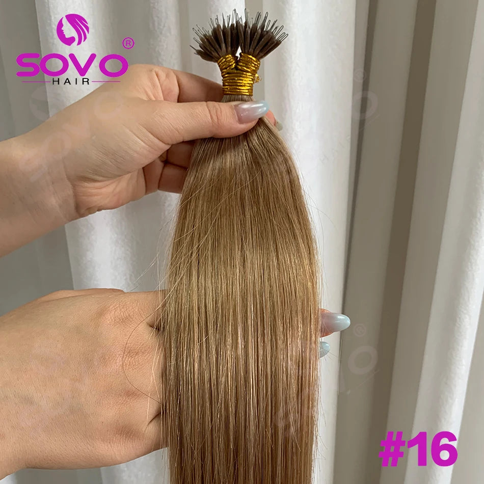 Nano Ring Hair Extensions Human Hair 100 Strands Remy European Straight Hair Natural Blonde Invisible Reusable