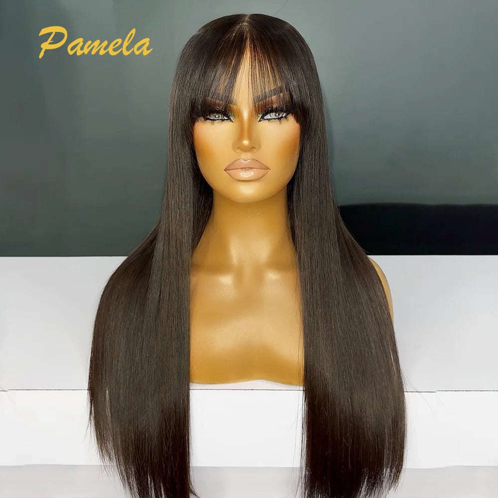 Brazilian Pre Cut Bone Straight Human Hair With Bangs 360 Lace Front Wig Human Hair Pre Plucked Wigs For Women